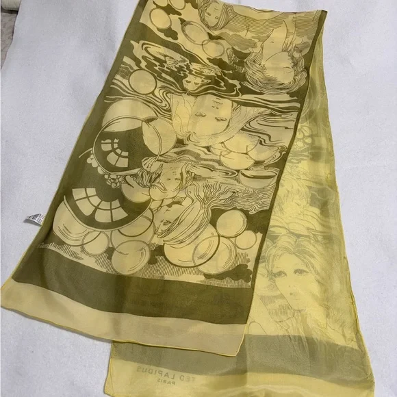 VTG Ted Lapidus Paris Silk Scarf Made in France Double Layer Sheer Art Nouveau - Picture 6 of 9